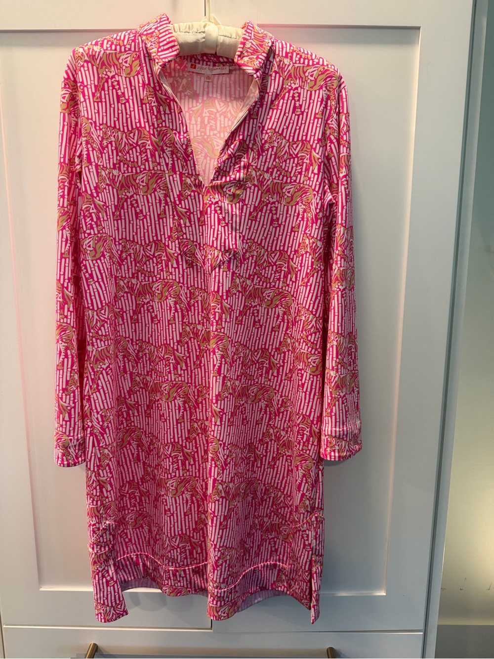 Jude Connally Pink & Yellow Long Sleeve Shirt Dress
